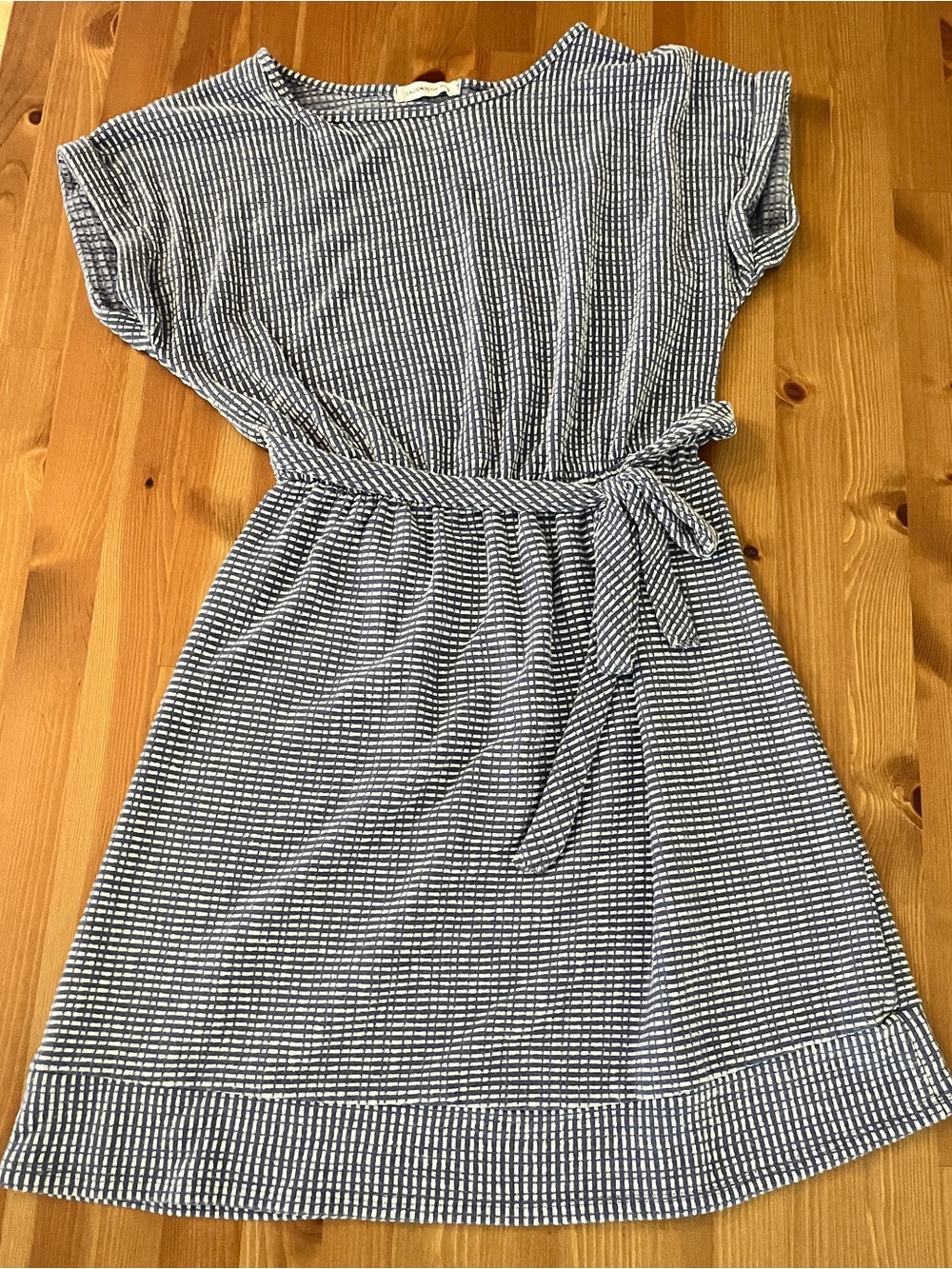 Caution To The Wind Blue and White Striped Mini Dress with Tie Waist size 6